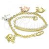 Oro Laminado Charm Bracelet, Gold Filled Style Elephant Design, Diamond Cutting Finish, Tricolor, 03.351.0104.07