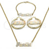 Oro Laminado Necklace, Bracelet and Earring, Gold Filled Style Polished, Tricolor, 06.63.0235.1