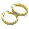 Oro Laminado Medium Hoop, Gold Filled Style Butterfly Design, with White Crystal, Polished, Tricolor, 02.380.0099.40