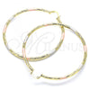 Oro Laminado Extra Large Hoop, Gold Filled Style Diamond Cutting Finish, Tricolor, 02.213.0244.70