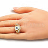 Oro Laminado Elegant Ring, Gold Filled Style Evil Eye Design, White Enamel Finish, Golden Finish, 01.313.0003 (One size fits all)