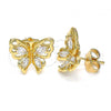 Oro Laminado Stud Earring, Gold Filled Style Butterfly Design, with White Cubic Zirconia, Polished, Golden Finish, 02.387.0028