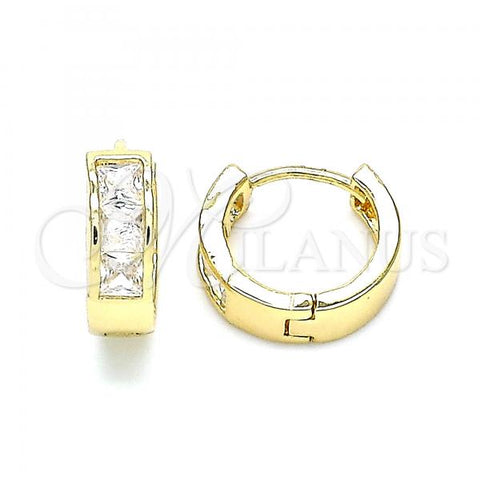 Oro Laminado Huggie Hoop, Gold Filled Style with White Cubic Zirconia, Polished, Golden Finish, 02.210.0638.12