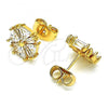 Oro Laminado Stud Earring, Gold Filled Style Flower Design, with White Cubic Zirconia, Polished, Golden Finish, 02.387.0084
