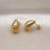 Oro Laminado Stud Earring, Gold Filled Style Teardrop Design, Diamond Cutting Finish, Golden Finish, 02.342.0325