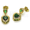 Oro Laminado Dangle Earring, Gold Filled Style Heart and Teardrop Design, with Green Cubic Zirconia, Polished, Golden Finish, 02.196.0236