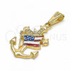 Oro Laminado Religious Pendant, Gold Filled Style Anchor Design, Polished, Golden Finish, 03.32.0242