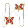 Oro Laminado Threader Earring, Gold Filled Style Butterfly Design, with Garnet Crystal, Polished, Golden Finish, 02.380.0068.1