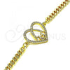 Oro Laminado Fancy Bracelet, Gold Filled Style Mom and Heart Design, with White Micro Pave, Polished, Golden Finish, 03.381.0044.08