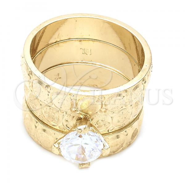 Oro Laminado Wedding Ring, Gold Filled Style with White Cubic Zirconia, Diamond Cutting Finish, Golden Finish, 01.91.0049.05 (Size 5)