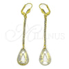 Oro Laminado Long Earring, Gold Filled Style Teardrop Design, with Cubic Zirconia, Golden Finish, 5.104.017