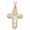Oro Laminado Religious Pendant, Gold Filled Style Crucifix Design, Tricolor, 43.014