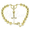 Oro Laminado Bracelet Rosary, Gold Filled Style Guadalupe and Cross Design, Polished, Golden Finish, 09.213.0034.08