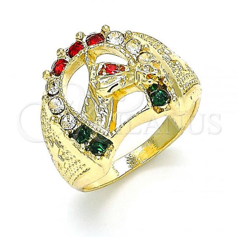 Oro Laminado Mens Ring, Gold Filled Style Horse Design, with Multicolor Crystal, Polished, Golden Finish, 01.351.0016.11 (Size 11)