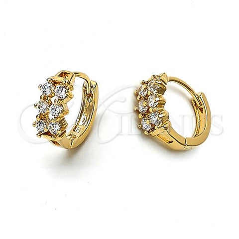 Oro Laminado Huggie Hoop, Gold Filled Style with White Cubic Zirconia, Polished, Golden Finish, 5.131.018