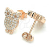Sterling Silver Stud Earring, Owl Design, with White Cubic Zirconia, Polished, Rose Gold Finish, 02.336.0176.1