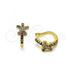 Oro Laminado Earcuff Earring, Gold Filled Style Butterfly Design, with Multicolor Micro Pave, Polished, Golden Finish, 02.213.0376.1