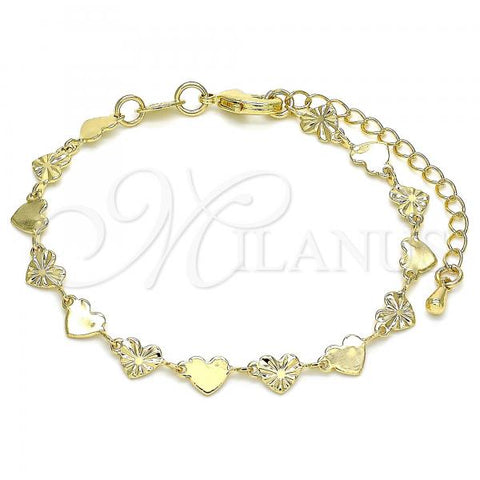 Oro Laminado Fancy Bracelet, Gold Filled Style Heart Design, Polished, Golden Finish, 03.145.0010.06