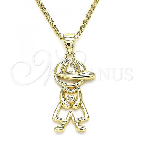 Oro Laminado Pendant Necklace, Gold Filled Style Little Boy Design, with White Micro Pave, Polished, Golden Finish, 04.156.0296.20