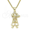 Oro Laminado Pendant Necklace, Gold Filled Style Little Boy Design, with White Micro Pave, Polished, Golden Finish, 04.156.0296.20