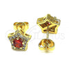 Oro Laminado Stud Earring, Gold Filled Style Star Design, with Garnet and White Cubic Zirconia, Polished, Golden Finish, 02.156.0319