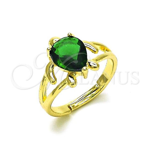 Oro Laminado Multi Stone Ring, Gold Filled Style Turtle Design, with Green Cubic Zirconia, Polished, Golden Finish, 01.196.0003.1