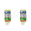 Oro Laminado Huggie Hoop, Gold Filled Style with Multicolor Cubic Zirconia, Polished, Golden Finish, 02.210.0615.1.12