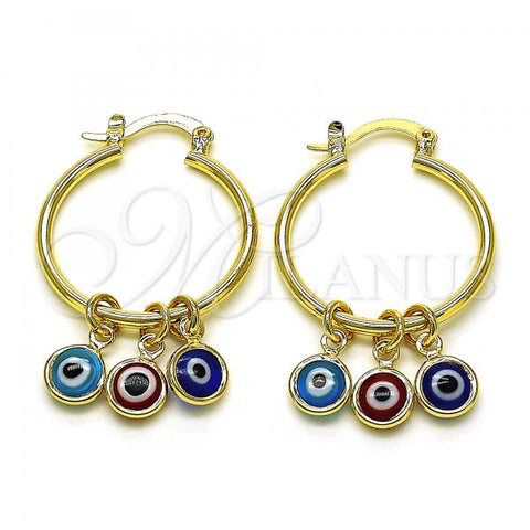 Oro Laminado Small Hoop, Gold Filled Style Evil Eye Design, Multicolor Resin Finish, Golden Finish, 02.63.2749.2.25