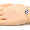 Sterling Silver Fancy Bracelet, Evil Eye Design, Blue Enamel Finish, Golden Finish, 03.336.0073.2.07