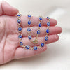 Oro Laminado Fancy Necklace, Gold Filled Style Evil Eye Design, with Sapphire Blue Crystal, Diamond Cutting Finish, Golden Finish, 04.63.1347.2.18