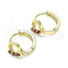 Oro Laminado Huggie Hoop, Gold Filled Style Heart Design, with Garnet Cubic Zirconia, Polished, Golden Finish, 02.210.0618.12