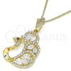 Oro Laminado Pendant Necklace, Gold Filled Style Peacock Design, with White and Garnet Cubic Zirconia, Polished, Golden Finish, 04.283.0003.1.20