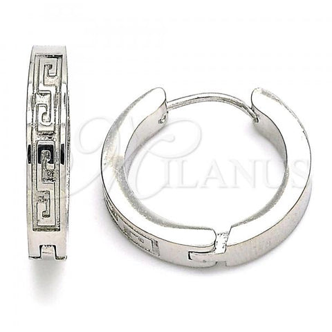 Stainless Steel Huggie Hoop, Greek Key Design, Polished, Steel Finish, 02.230.0055.20