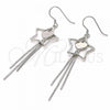 Sterling Silver Long Earring, Star and Heart Design, Polished, Rhodium Finish, 02.285.0104