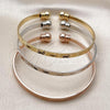 Oro Laminado Trio Bangle, Gold Filled Style Diamond Cutting Finish, Tricolor, 07.282.0044