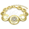 Oro Laminado Fancy Bracelet, Gold Filled Style Greek Key and Cluster Design, with White Crystal, Polished, Golden Finish, 03.59.0053.07