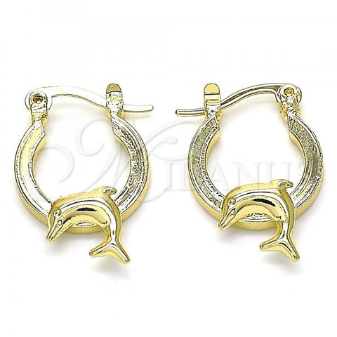 Oro Laminado Small Hoop, Gold Filled Style Dolphin Design, Polished, Golden Finish, 02.63.2710.15