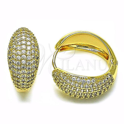 Oro Laminado Huggie Hoop, Gold Filled Style with White Micro Pave, Polished, Golden Finish, 02.283.0094.25