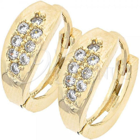 Oro Laminado Huggie Hoop, Gold Filled Style with White Cubic Zirconia, Polished, Golden Finish, 02.165.0048
