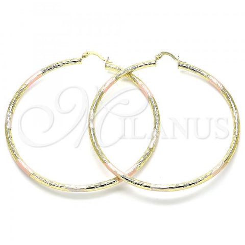 Oro Laminado Extra Large Hoop, Gold Filled Style Diamond Cutting Finish, Tricolor, 02.213.0242.70