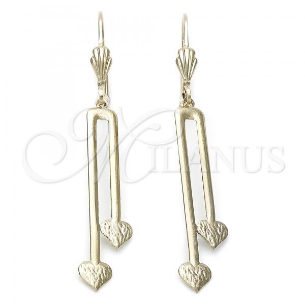 Oro Laminado Long Earring, Gold Filled Style Heart Design, Golden Finish, 77.01