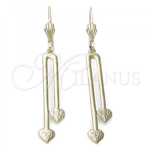 Oro Laminado Long Earring, Gold Filled Style Heart Design, Golden Finish, 77.01