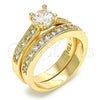 Oro Laminado Wedding Ring, Gold Filled Style Duo Design, with White Cubic Zirconia, Polished, Golden Finish, 01.284.0033.07 (Size 7)