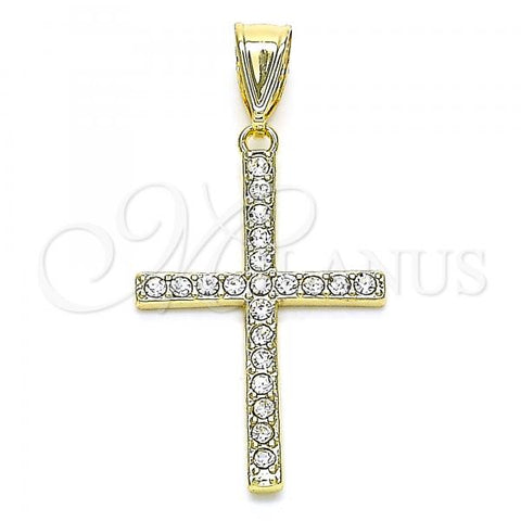 Oro Laminado Religious Pendant, Gold Filled Style Cross Design, with White Crystal, Polished, Golden Finish, 05.253.0131