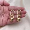 Oro Laminado Long Earring, Gold Filled Style Ball Design, Polished, Golden Finish, 02.195.0213