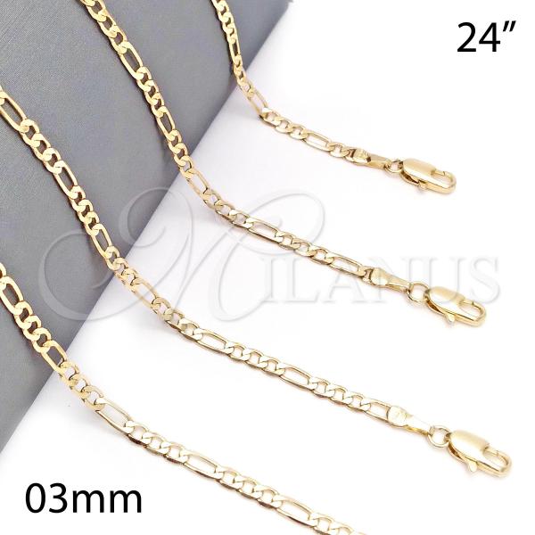 Oro Laminado Basic Necklace, Gold Filled Style Figaro Design, Polished, Golden Finish, 5.222.017.24