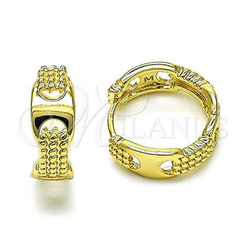 Oro Laminado Huggie Hoop, Gold Filled Style Puff Mariner Design, Polished, Golden Finish, 02.213.0648.15