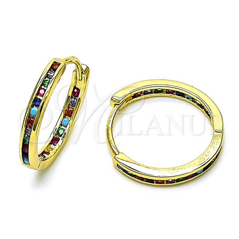 Oro Laminado Huggie Hoop, Gold Filled Style with Multicolor Cubic Zirconia, Polished, Golden Finish, 02.213.0619.1.20