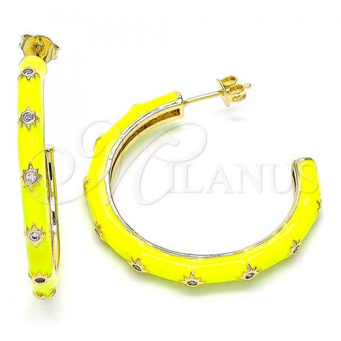 Oro Laminado Stud Earring, Gold Filled Style Star Design, with White Cubic Zirconia, Yellow Enamel Finish, Golden Finish, 02.362.0005.1
