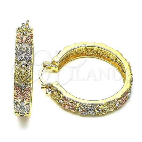 Oro Laminado Medium Hoop, Gold Filled Style Butterfly Design, with White Crystal, Polished, Tricolor, 02.380.0099.40